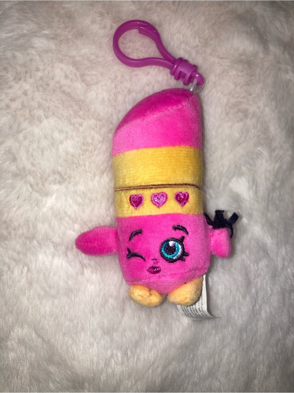 Shopkins Pink and Yellow Plush Lipstick Character Keychain